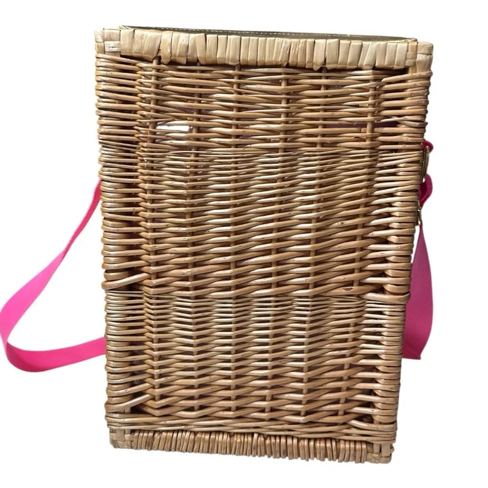 Lilly Pulitzer Wine Basket with Shoulder Strap and Two Wine Glasses